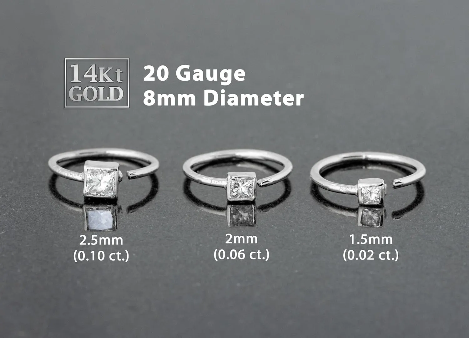20G 14K Gold Princess Cut Solitaire Diamond Nose Hoop Ring 0.02-0.12 carat Bezel Set Diamond 8mm Twist-open Nostril Ring Cartilage Hoop Tragus Ring Unisex