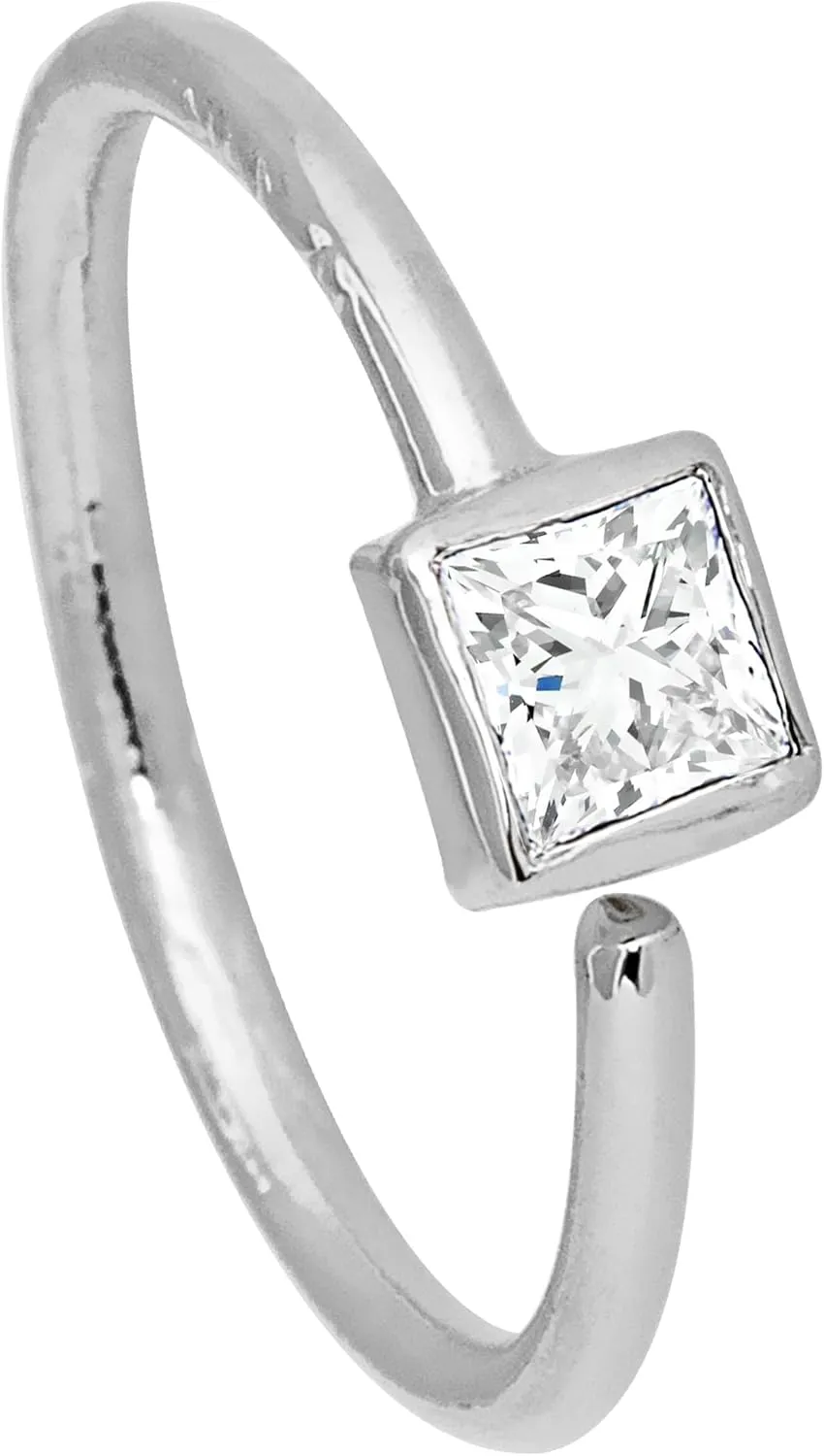 20G 14K Gold Princess Cut Solitaire Diamond Nose Hoop Ring 0.02-0.12 carat Bezel Set Diamond 8mm Twist-open Nostril Ring Cartilage Hoop Tragus Ring Unisex