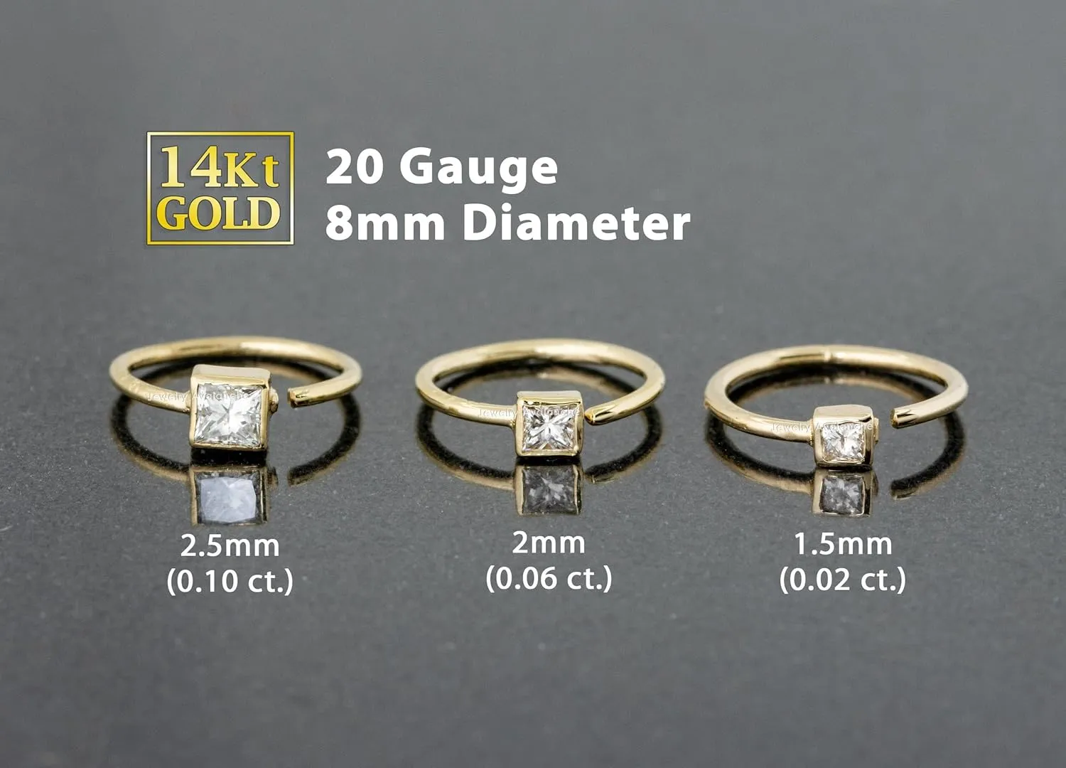 20G 14K Gold Princess Cut Solitaire Diamond Nose Hoop Ring 0.02-0.12 carat Bezel Set Diamond 8mm Twist-open Nostril Ring Cartilage Hoop Tragus Ring Unisex