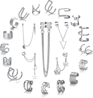 22Pcs Ear Cuffs Set for Women, No Piercing Cuff Earrings Chain Wrap Earrings Tassel Clip On Ear