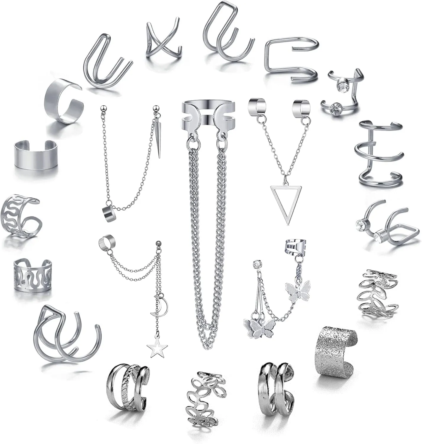 22Pcs Ear Cuffs Set for Women, No Piercing Cuff Earrings Chain Wrap Earrings Tassel Clip On Ear