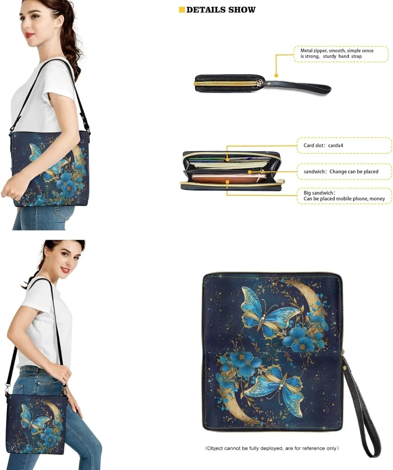 2PC Leather Purse and Wallet Set for Women Lady Large Crossbody Bucket Tote Bag with PU Wallet