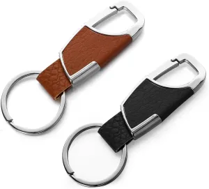 2Pcs Metal Key Chain with Leather Heavy Duty Home Office Car Keychain Key Organizer with Key Ring Key Holder for Men and Women Brown Black