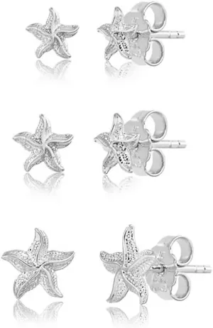 3 Pairs Tiny Starfish Stud Earrings Sterling Silver Set for Women Girls Cute Star Cartilage 20g Studs Tragus Post Pin Hypoallergenic Piercing Body Jewelry Dainty Gifts