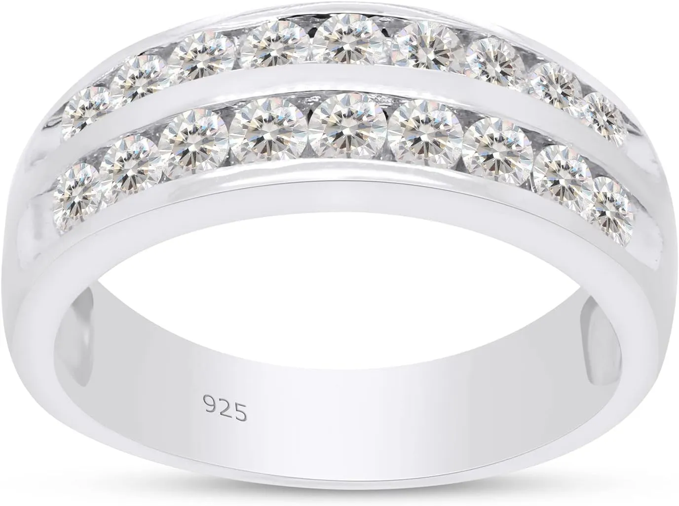 3/4 Carat (ctw) Lab Created Moissanite & Lab Grown Diamond 2-Row Anniversary Wedding Band Ring In 14K Gold Over Sterling Silver Jewelry For Men (0.75 Cttw)