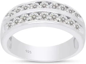 3/4 Carat (ctw) Lab Created Moissanite & Lab Grown Diamond 2-Row Anniversary Wedding Band Ring In 14K Gold Over Sterling Silver Jewelry For Men (0.75 Cttw)