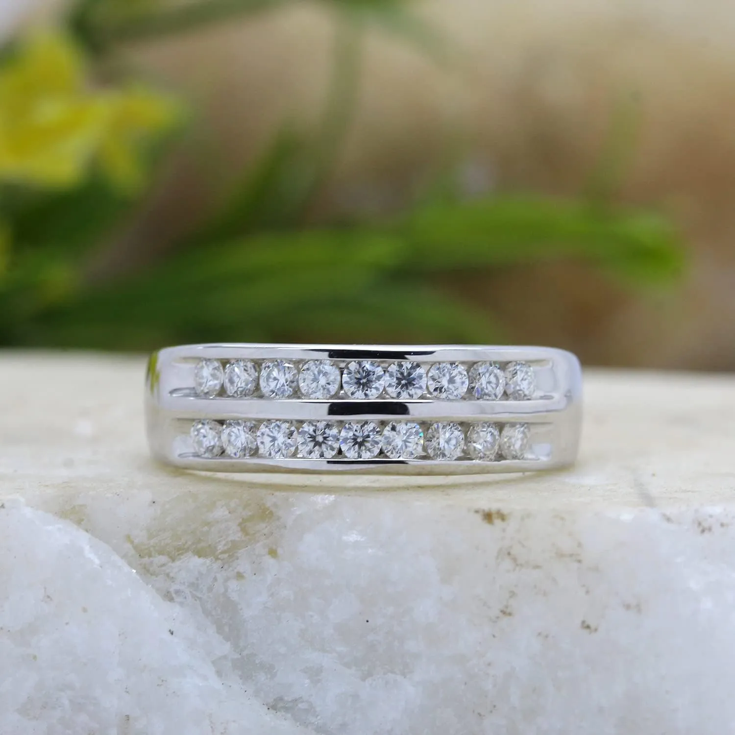 3/4 Carat (ctw) Lab Created Moissanite & Lab Grown Diamond 2-Row Anniversary Wedding Band Ring In 14K Gold Over Sterling Silver Jewelry For Men (0.75 Cttw)