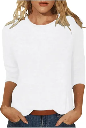 3/4 Length Sleeve Shirts for Women 2024 Casual Summer Blouses Three Quarter Length Crewneck Cute Tops Loose Pullover