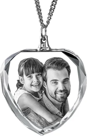 3D Crystal Photo Personalized Necklace,Custom 2D/3D Picture Heart Necklace Personalized Photo Laser Engraved Necklace Chain with Picture Customized Gift for Mom,Men,Women,Him