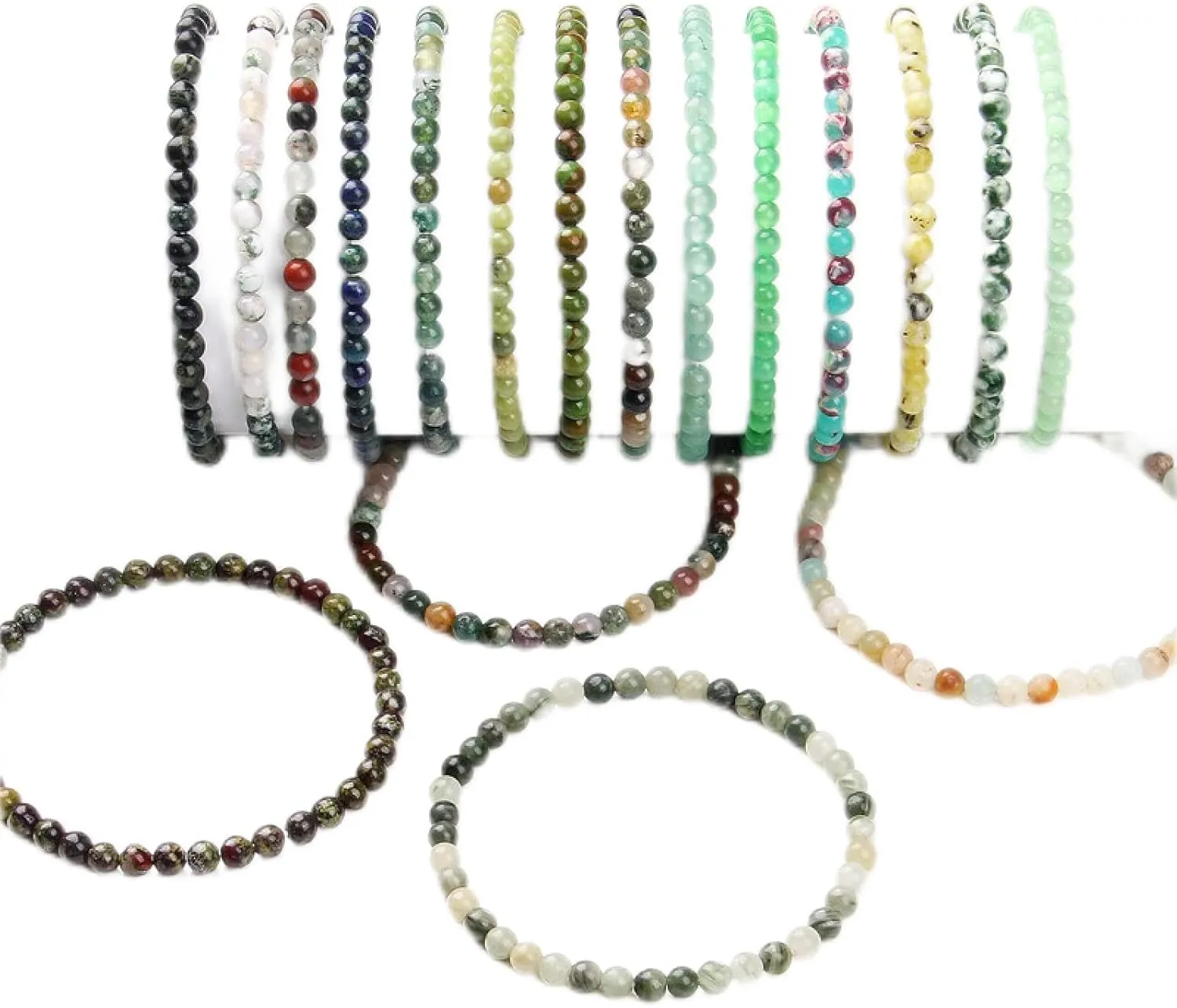 42 Kinds Natural 4mm Fluorite Beads Bracelets Women Handmade Elastic Bangle Men Grade A Sodalite Stone Polished Jewelry,Flower Agate,19cm