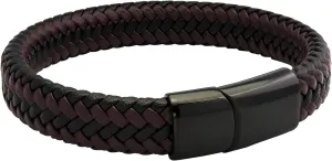 555Jewelry Stainless Steel Magnetic Clasp Braided Brown & Black Leather Bracelet for Men