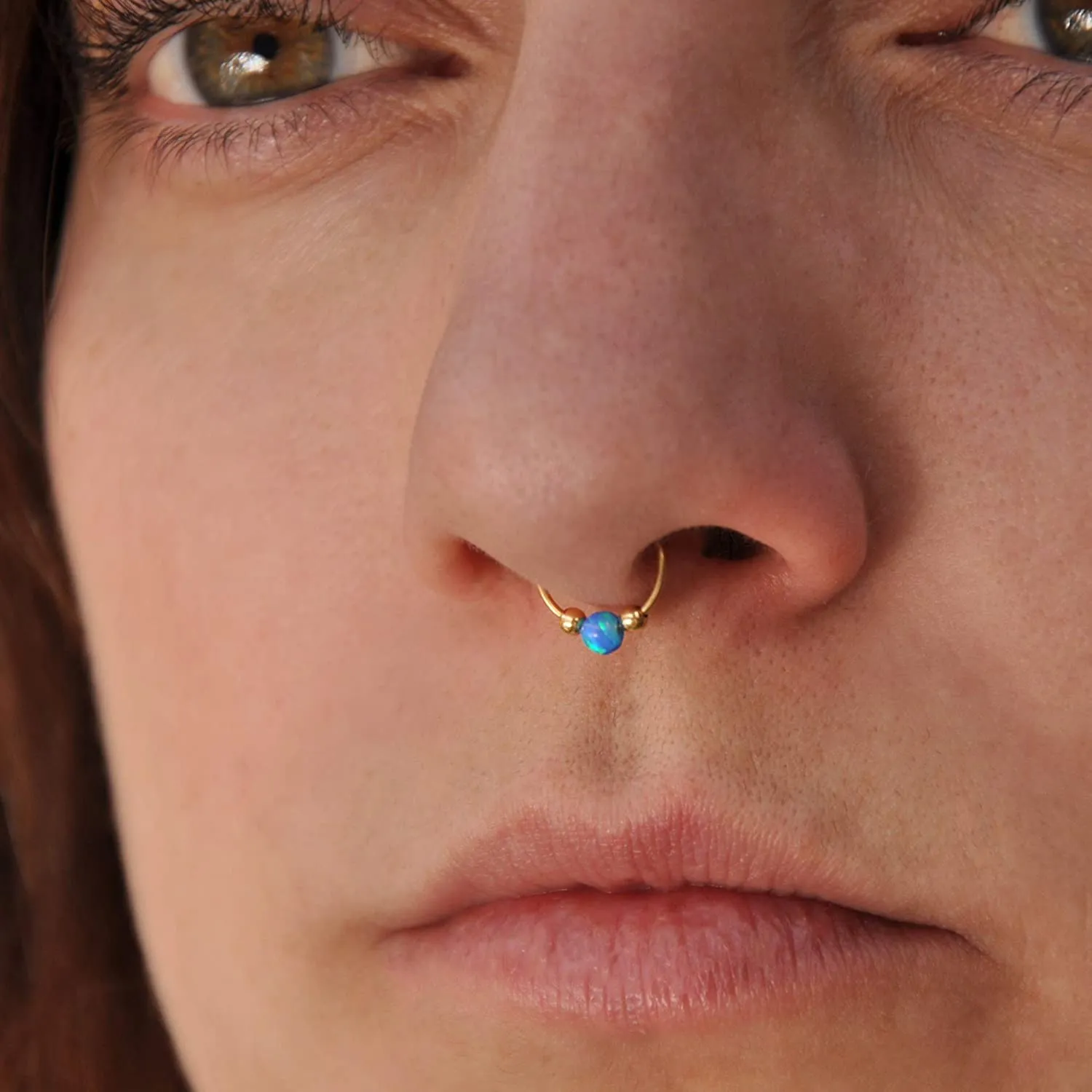 7mm 22 GA Very Small Gold Filled Blue Opal Hoop Huggie Piercing Earring, SINGLE Hoop for ONE Nose or Helix, Cartilage, 2nd Ear Piercing (GF 7mm / Blue Opal)