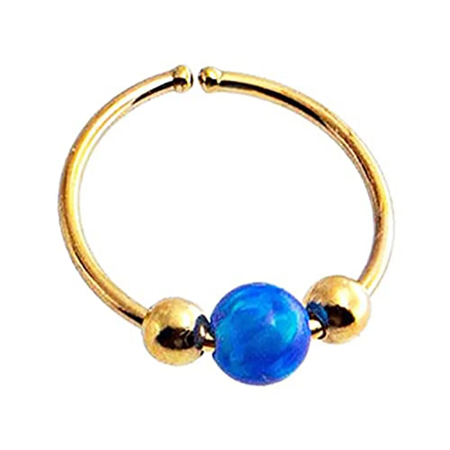 7mm 22 GA Very Small Gold Filled Blue Opal Hoop Huggie Piercing Earring, SINGLE Hoop for ONE Nose or Helix, Cartilage, 2nd Ear Piercing (GF 7mm / Blue Opal)