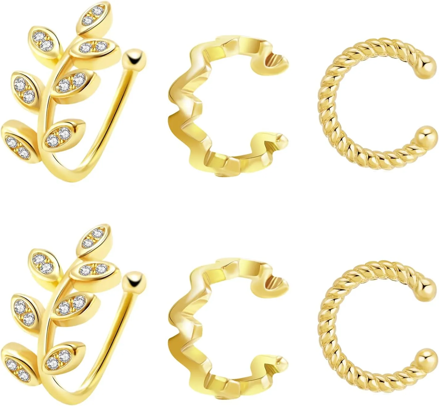 8YEARS 18K Gold Plated Cubic Zirconia Hoop Earrings And Ear Cuff Sets for Women, Gold CZ Huggie Earrings Non-Pierced Cartilage Clip On Earring, Gold Earring Set of 3 Gift for Her