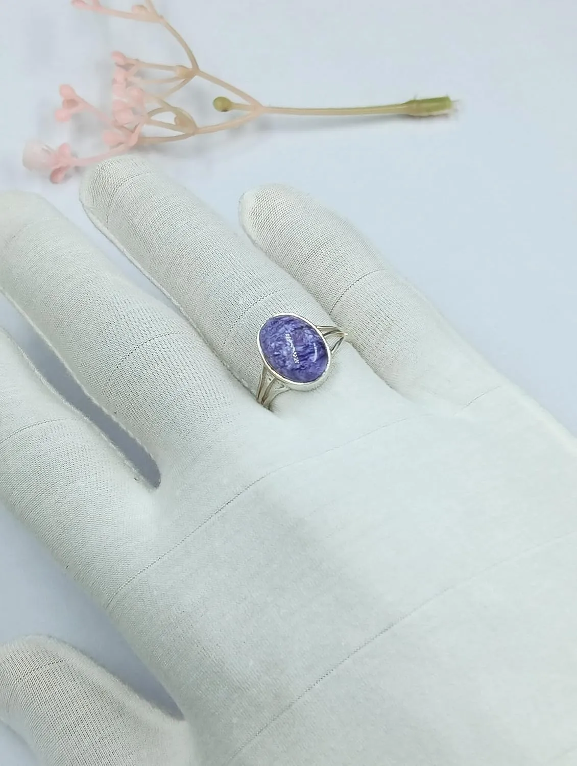 925 Starling Silver Rings for Women & Girls Handmade Jewelry for gift 10x14 Oval Ring Boho Ring (GG_R1219) (Charoite)