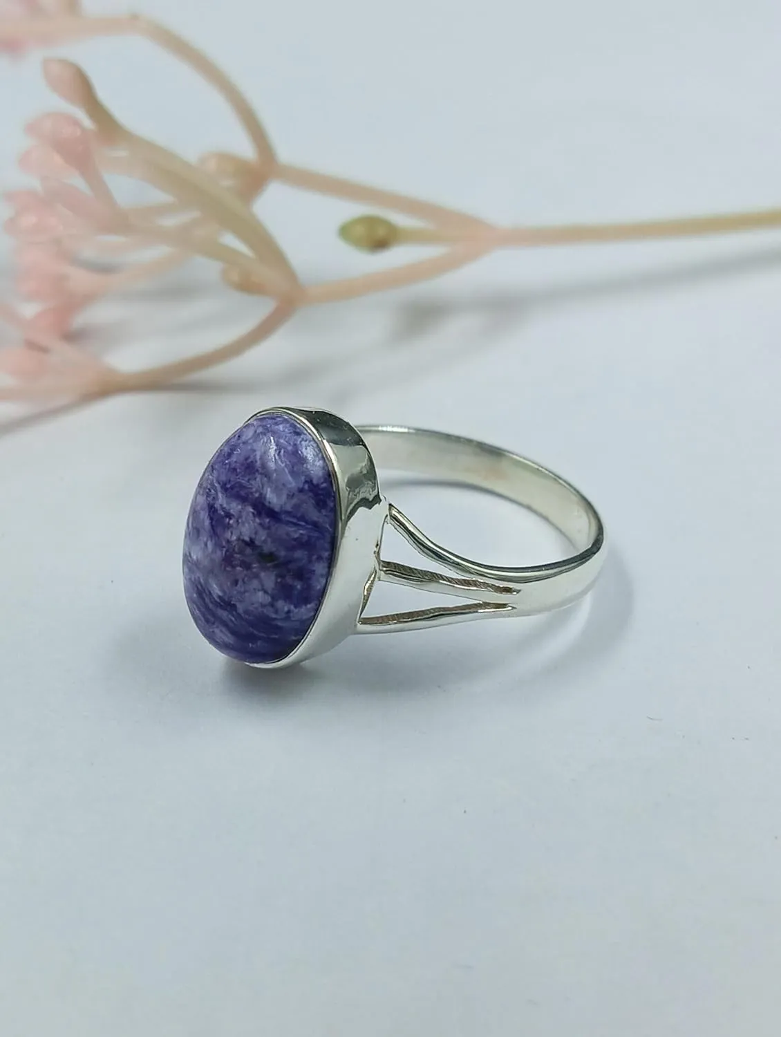 925 Starling Silver Rings for Women & Girls Handmade Jewelry for gift 10x14 Oval Ring Boho Ring (GG_R1219) (Charoite)