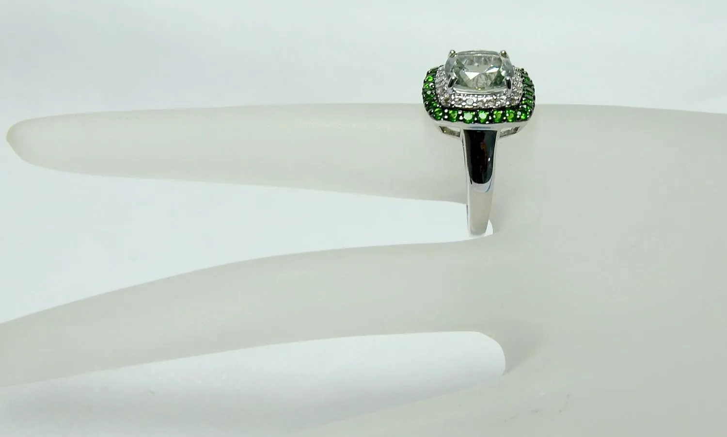 925 Sterling Silver Cocktail Ring Genuine Gems Cushion 10 mm with Double-row Accented Gems, 5 Carats, Rhodium-Plated Finish
