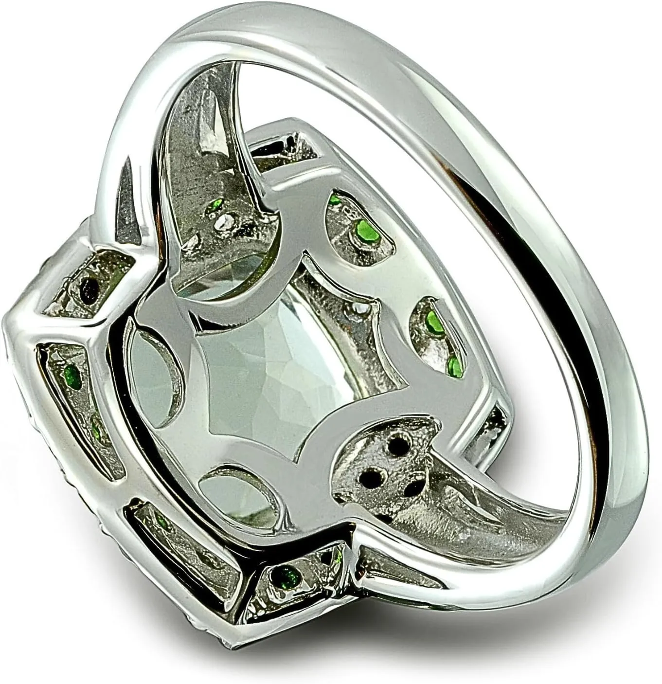 925 Sterling Silver Cocktail Ring Genuine Gems Cushion 10 mm with Double-row Accented Gems, 5 Carats, Rhodium-Plated Finish