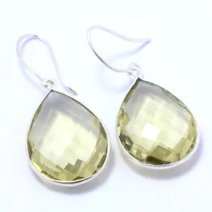 925 Sterling silver earring lemon quartz dangle earring pear shape new year gift for girls