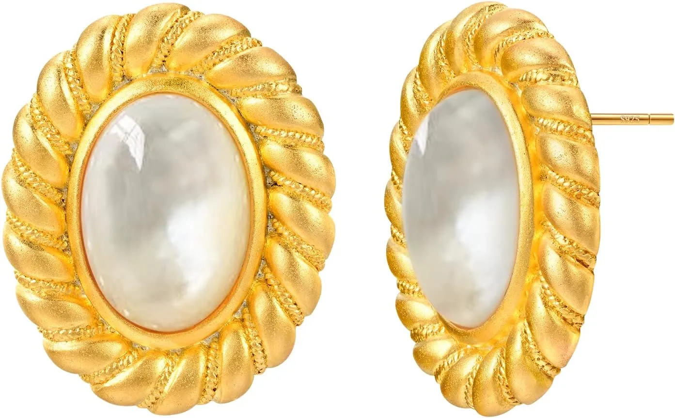 925 Sterling Silver mother shell Pearl Earrings, Women's Shell Freshwater Pearl Dangle Gold Earrings, Hypoallergenic Women's Pearl Earrings Women's Jewelry, Gifts for Mom, Girlfriend, Daughter
