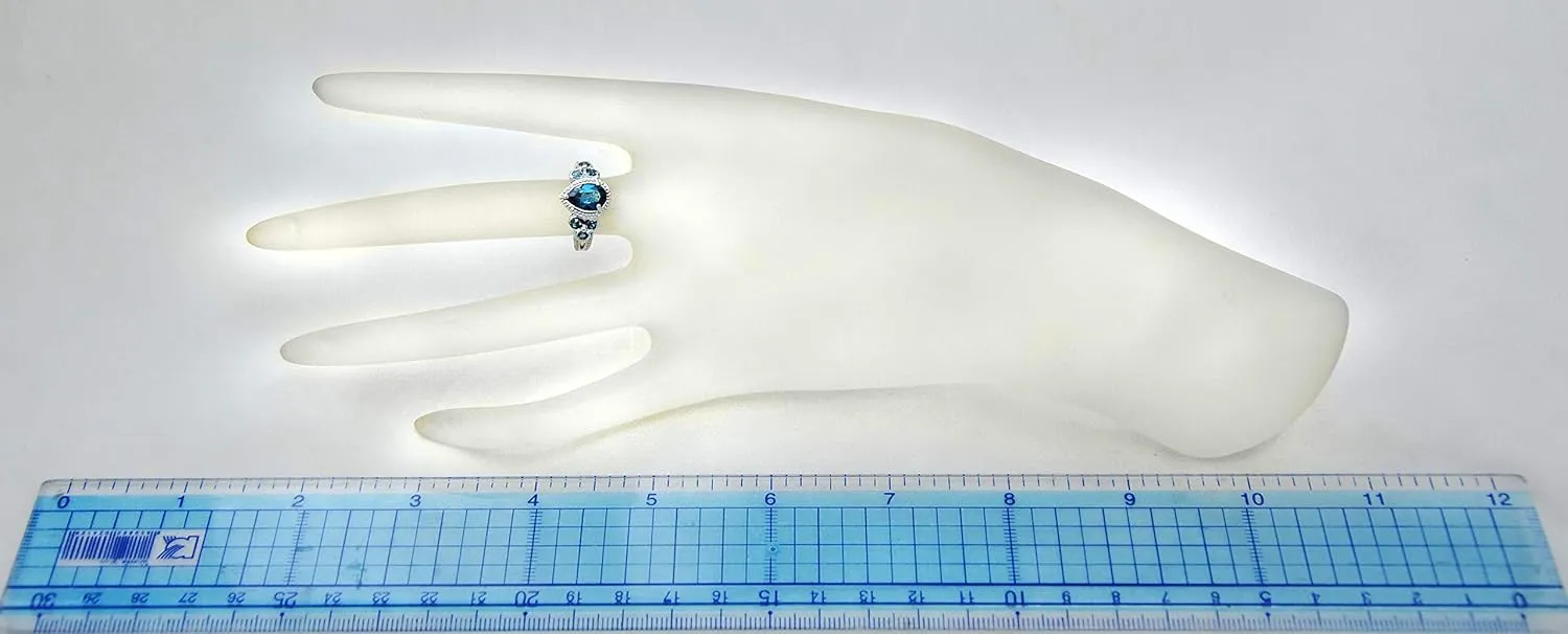 925 Sterling Silver Ring Genuine Gems Pear Shape 9x6 mm with Bezel-set Accented Gems, Rhodium-Plated Finish