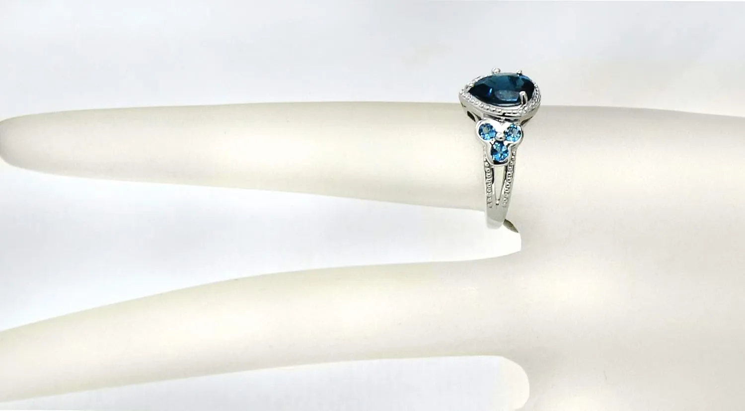925 Sterling Silver Ring Genuine Gems Pear Shape 9x6 mm with Bezel-set Accented Gems, Rhodium-Plated Finish