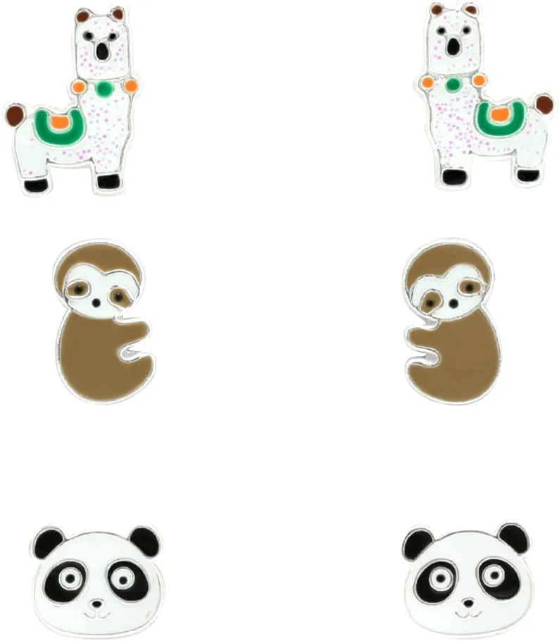 925 Sterling Silver Set of 3 Pairs Children's Cute Animal Stud Earrings