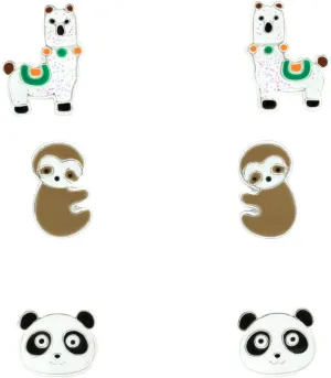 925 Sterling Silver Set of 3 Pairs Children's Cute Animal Stud Earrings