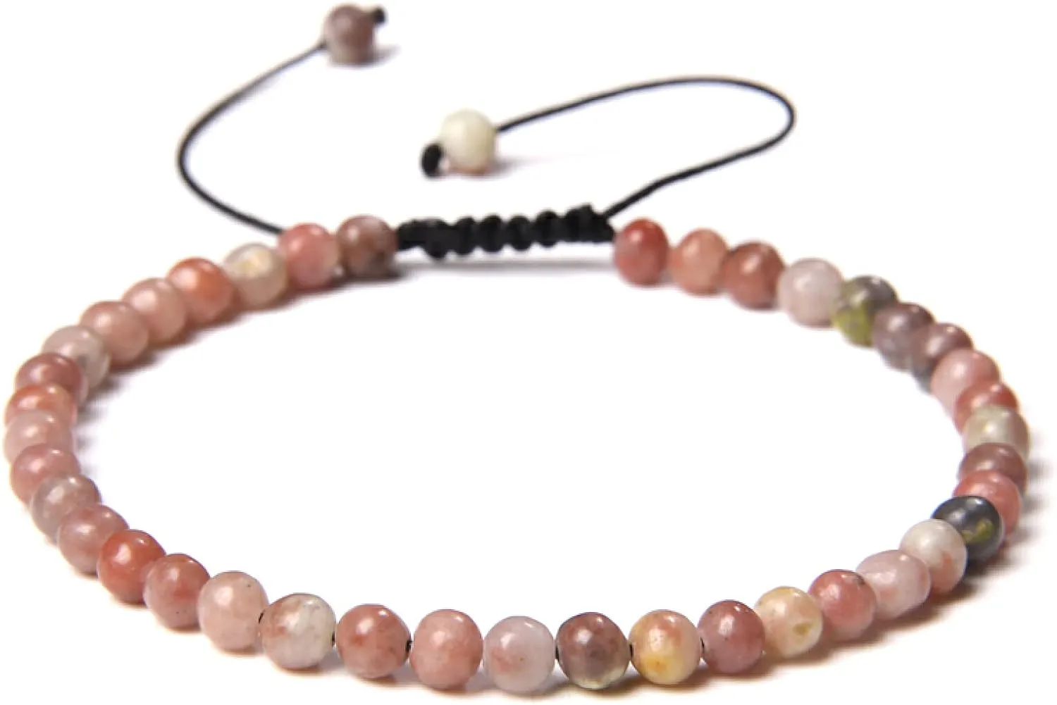 Adjustable 4MM Stone Beads Bracelet for Women Natural Agates Bangles Onyx Lapis Lazuli Woven Bracelet for New Year Gift Jewelry,2.red Plum,Adjustable