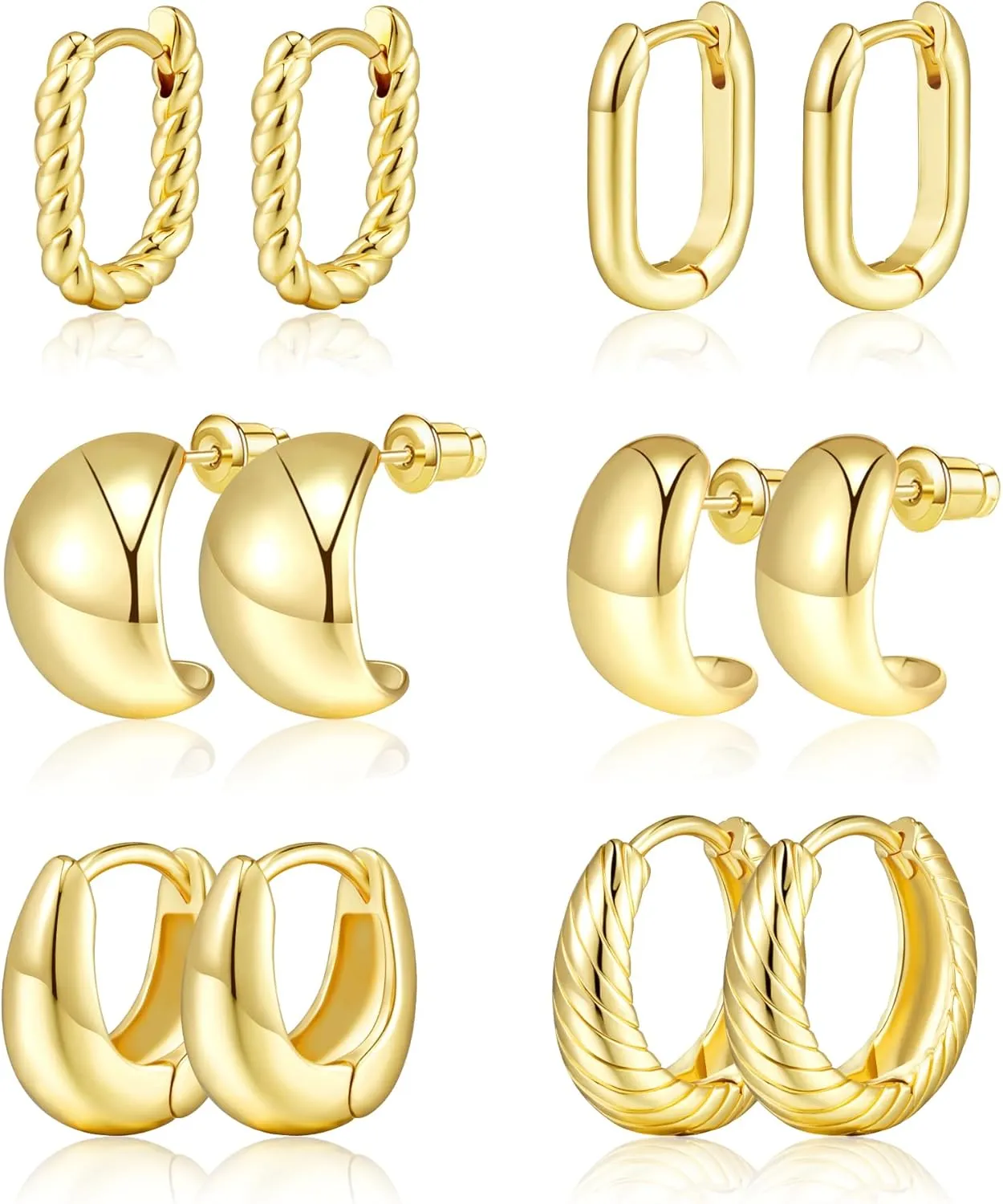 Adoyi Gold Hoop Earrings Set for Women 14K Gold Plated Chunky Hoops Twisted Huggie Gold Hoop Earrings for Gift Lightweight