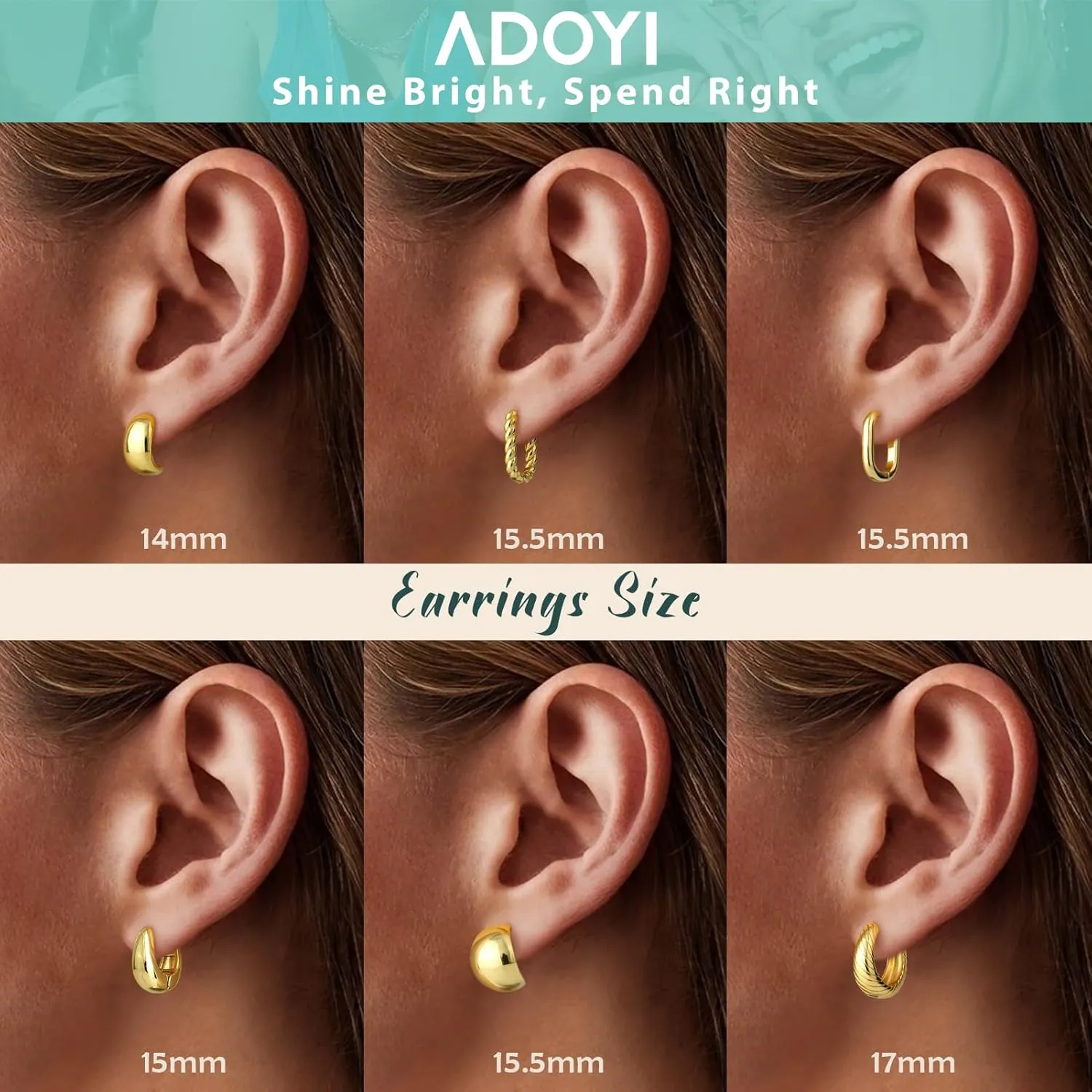 Adoyi Gold Hoop Earrings Set for Women 14K Gold Plated Chunky Hoops Twisted Huggie Gold Hoop Earrings for Gift Lightweight
