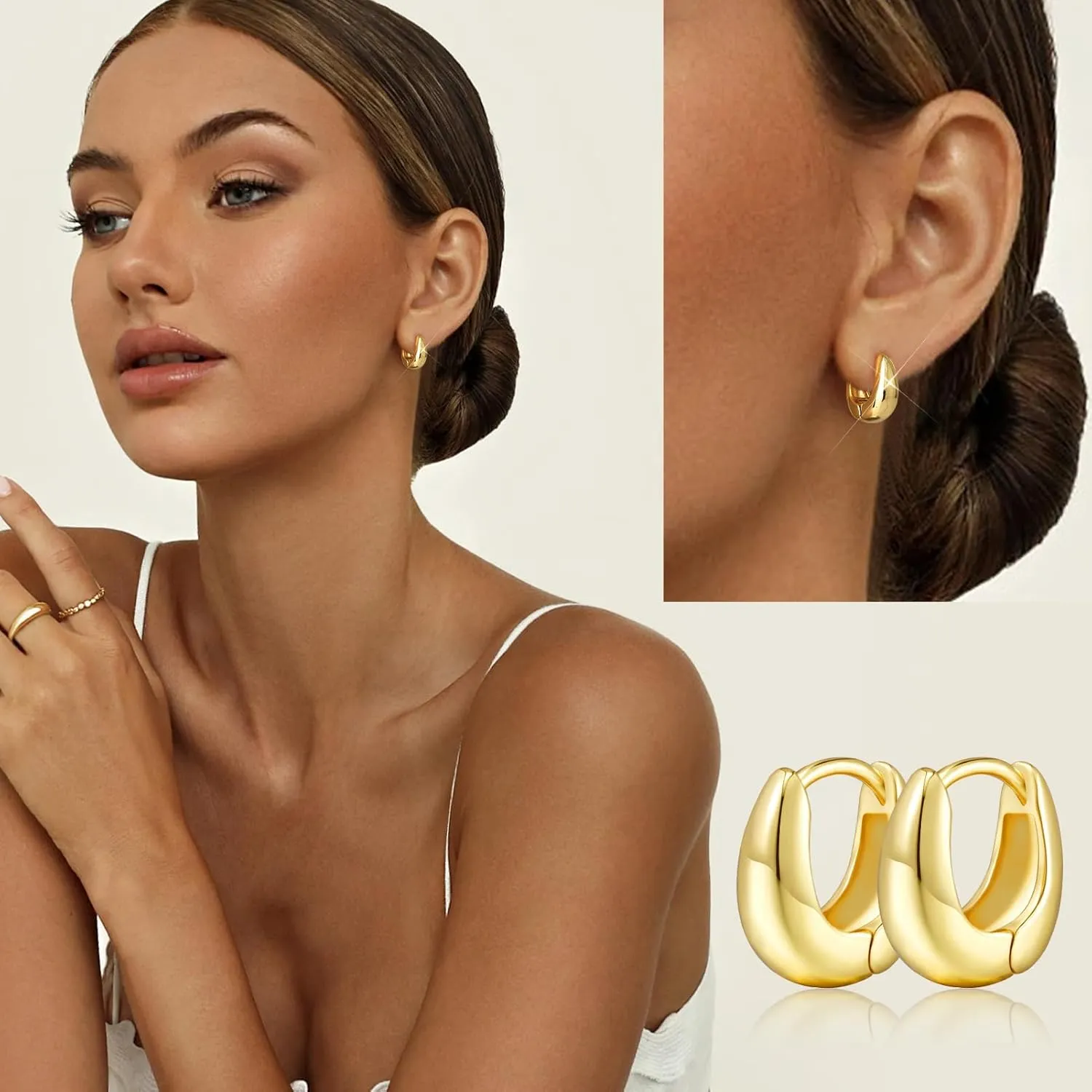 Adoyi Gold Hoop Earrings Set for Women 14K Gold Plated Chunky Hoops Twisted Huggie Gold Hoop Earrings for Gift Lightweight