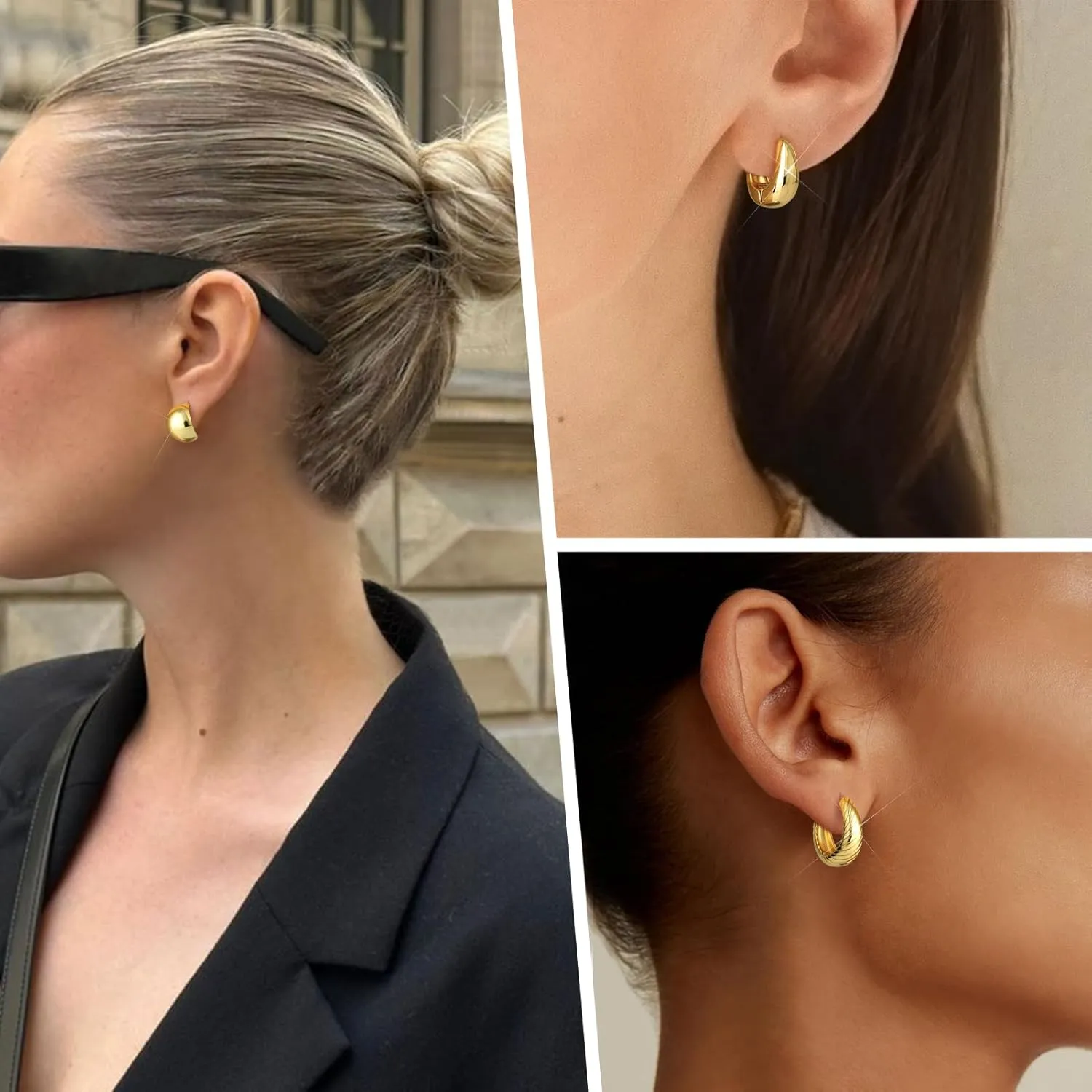 Adoyi Gold Hoop Earrings Set for Women 14K Gold Plated Chunky Hoops Twisted Huggie Gold Hoop Earrings for Gift Lightweight