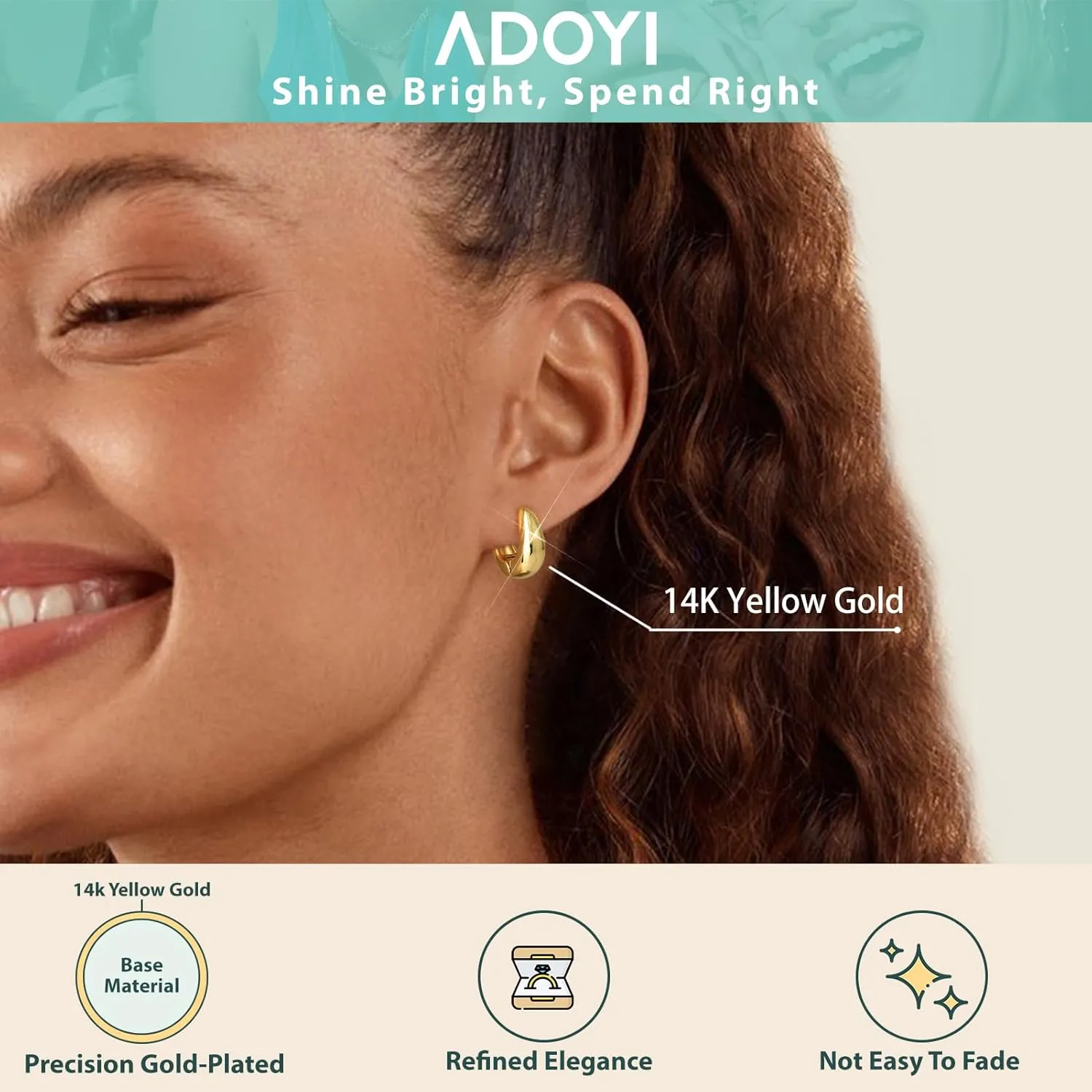 Adoyi Gold Hoop Earrings Set for Women 14K Gold Plated Chunky Hoops Twisted Huggie Gold Hoop Earrings for Gift Lightweight