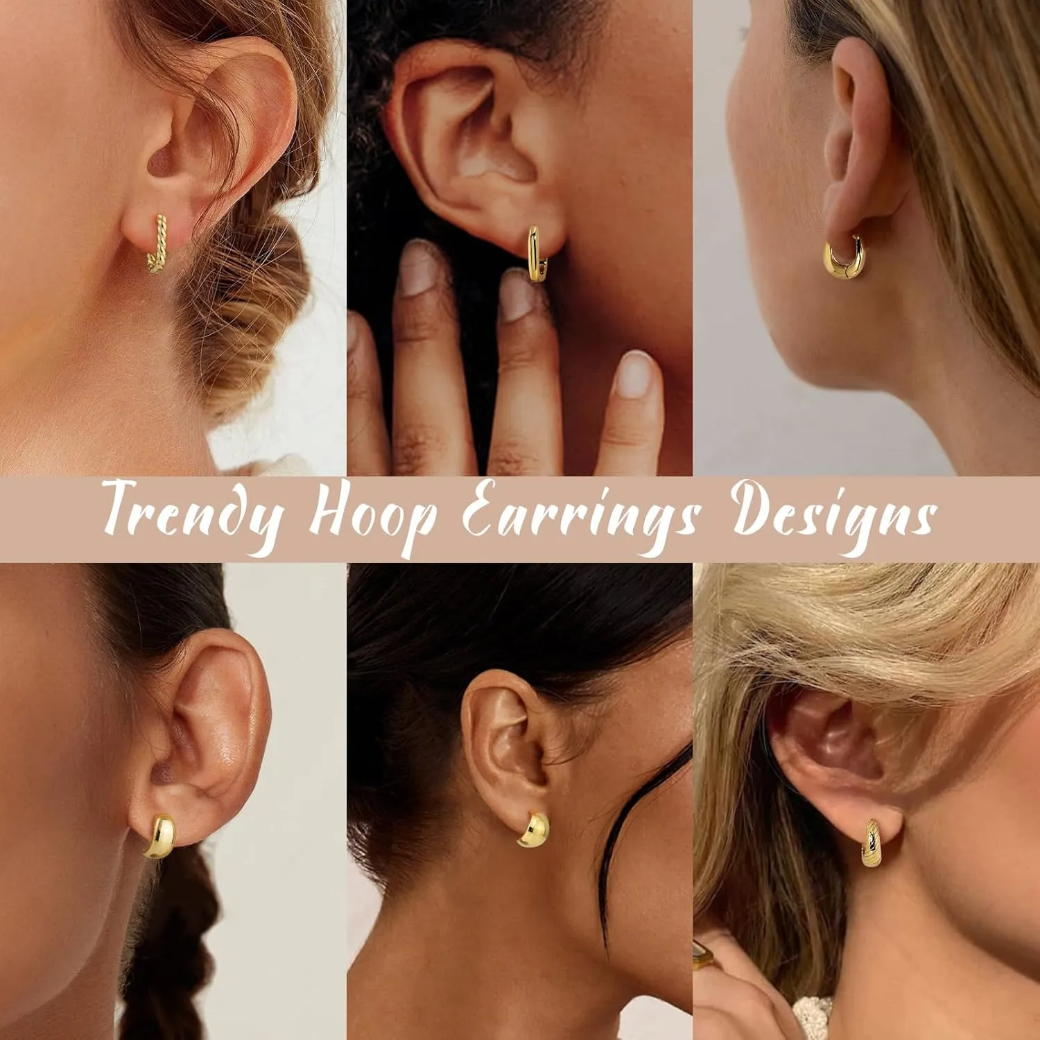 Adoyi Gold Hoop Earrings Set for Women 14K Gold Plated Chunky Hoops Twisted Huggie Gold Hoop Earrings for Gift Lightweight