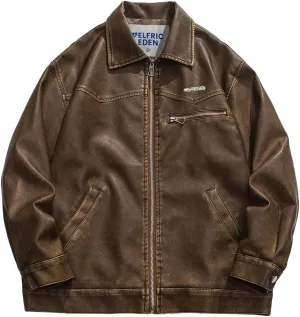 Aelfric Eden Leather Jacket Faux Vintage Oversized Motorcycle Jackets Zip Up Moto Jacket Fashion Trendy Outfits Unisex
