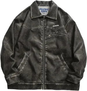 Aelfric Eden Leather Jacket Faux Vintage Oversized Motorcycle Jackets Zip Up Moto Jacket Fashion Trendy Outfits Unisex