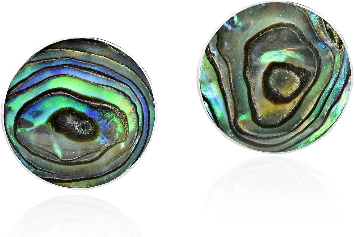 AeraVida Mystical Round Green Abalone Shell Sterling Silver Post Earrings