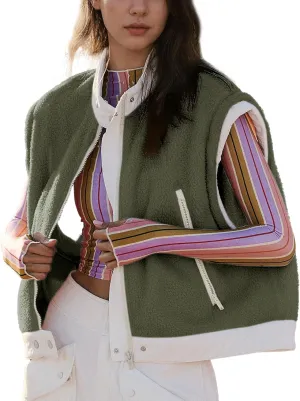 Ainangua Women Fuzzy Moto Fleece Vest Oversized Zip Up Sleeveless Sherpa Jacket Lightweight Warm Vest Top Outerwear