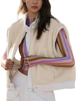 Ainangua Women Fuzzy Moto Fleece Vest Oversized Zip Up Sleeveless Sherpa Jacket Lightweight Warm Vest Top Outerwear
