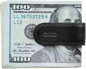 Alto Leather Magnetic Money Clip - Multiple Function Italian Leather Smart Holder for Cable Strap, Hanger, and Tie Clip (Raven Black)