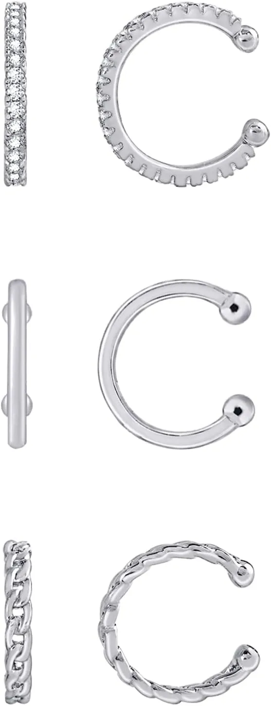 Amazon Essentials 14K Gold or Rhodium Plated Sterling Silver Set of 3 Ear Cuffs