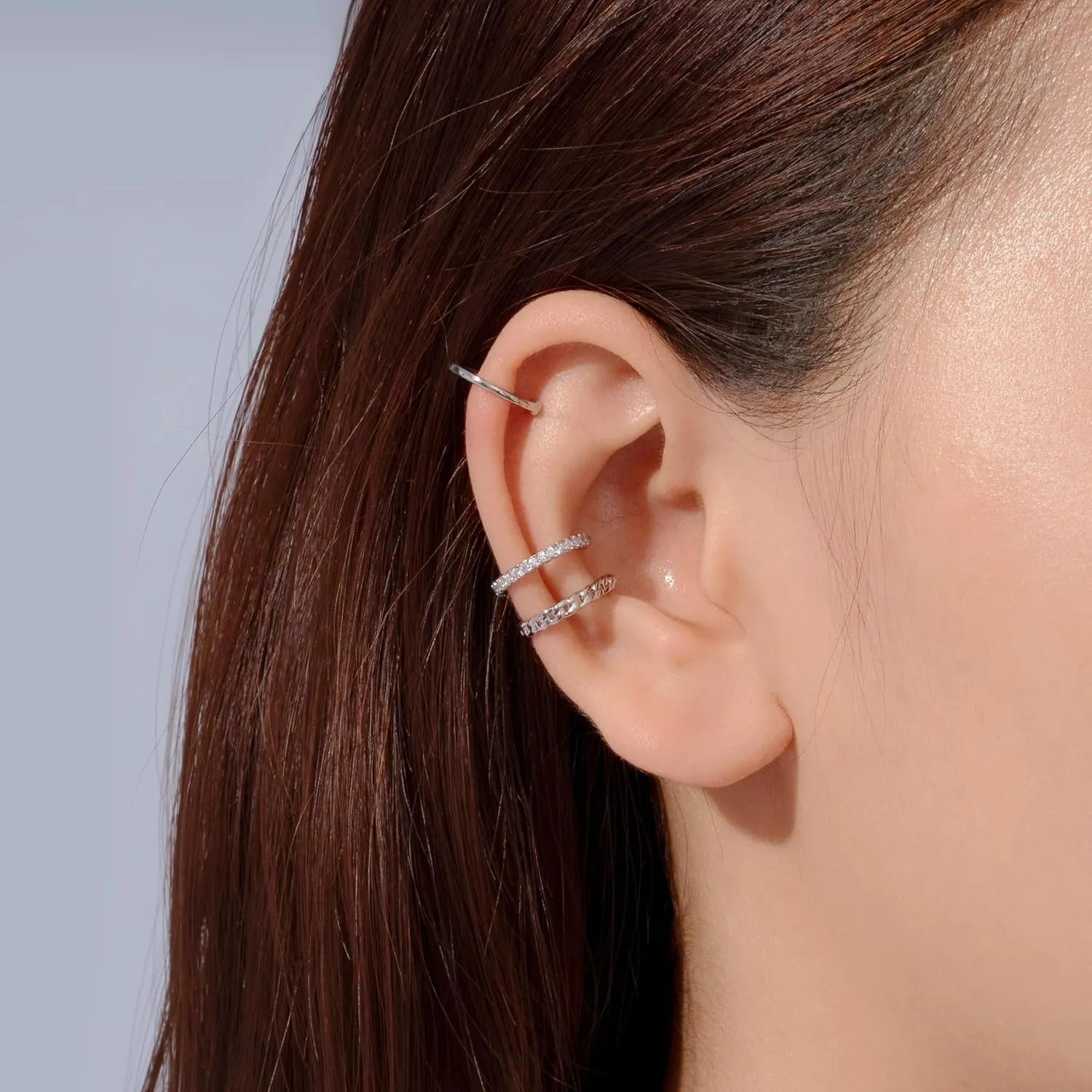 Amazon Essentials 14K Gold or Rhodium Plated Sterling Silver Set of 3 Ear Cuffs
