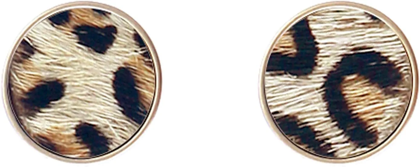 Animal Print Stud Earrings for Women  Leopard, Jaguar, Zebra, Snakeskin  Genuine Leather  Round, Oval, Teardrop - Fashion Statement Earrings - Gift Box Included