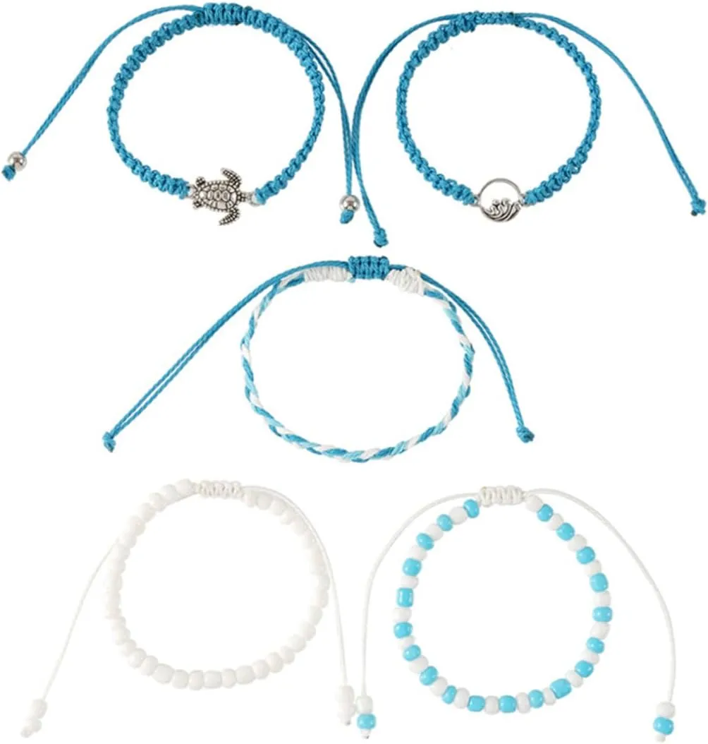 Ankle Bracelet for Women Turtle Bead Stretchy Bracelet Friendship String Braided Jewelry for Beach