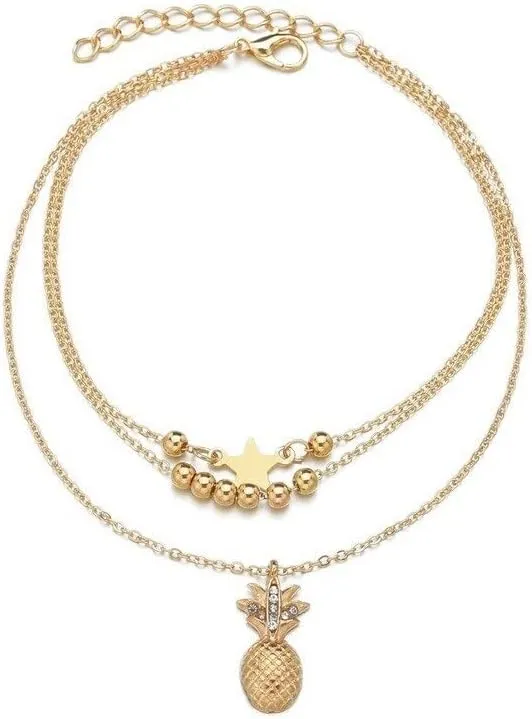 Anklet Ankle Chain Pineapple Pendant Anklet Beaded 2021 Summer Beach Foot Jewelry Fashion Style Anklets for Women Jewelry Anklet for Women (Metal Color : Gold)
