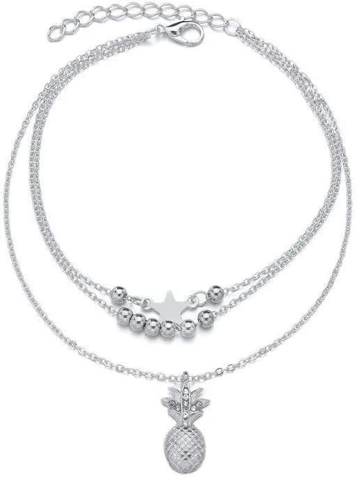Anklet Ankle Chain Pineapple Pendant Anklet Beaded 2021 Summer Beach Foot Jewelry Fashion Style Anklets for Women Jewelry Anklet for Women (Metal Color : Silver)