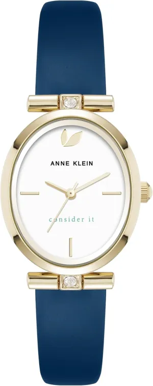 Anne Klein Women's Premium Crystal Accented Sustainable Leather Strap Watch