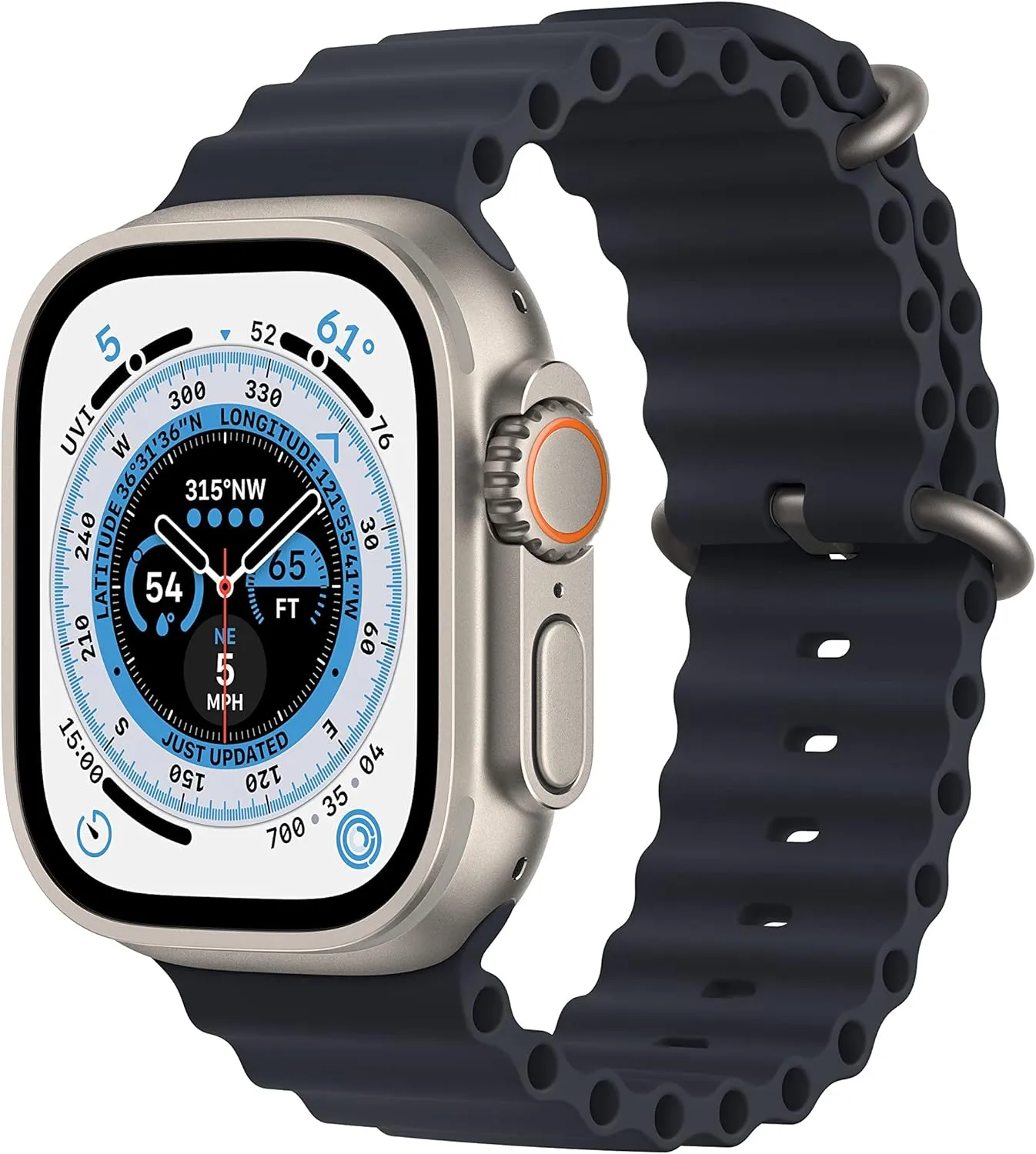 Apple Watch Ultra [GPS   Cellular 49mm] Titanium Case with Midnight Ocean Band, One Size (Renewed)