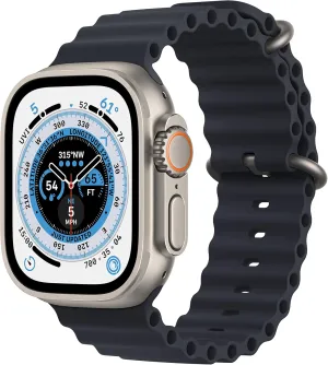 Apple Watch Ultra [GPS   Cellular 49mm] Titanium Case with Midnight Ocean Band, One Size (Renewed)